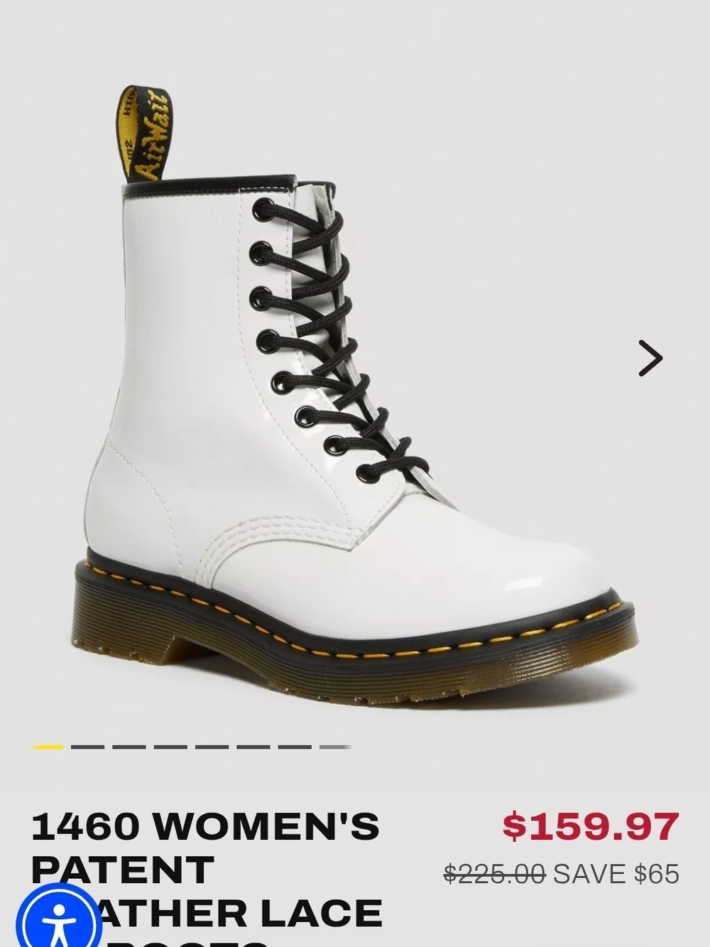 BNWOT Doc Martens 1460 Women's White Patent Leather Lace Boot